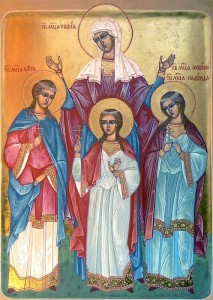 Sintes martyres Pistis (Foi), Elpis (Espérance), Agapée (Charité) et leur mère Sophie (vers 137)