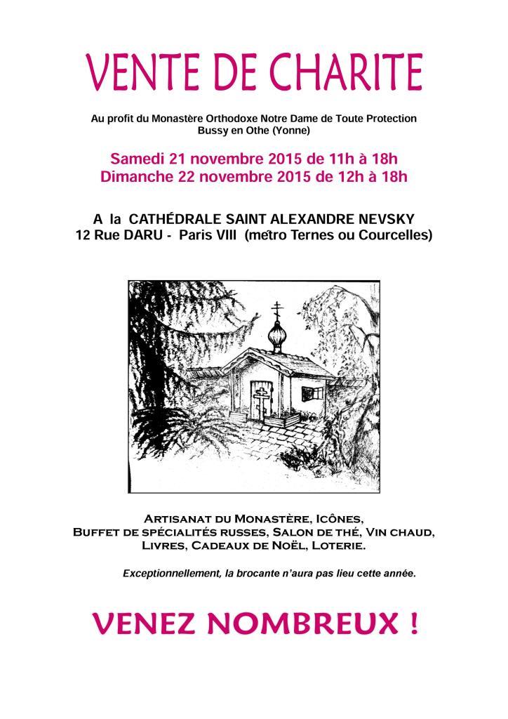 Paris : une vente de charité au profit du monastère de Bussy en Othe les 21 et 22 novembre
