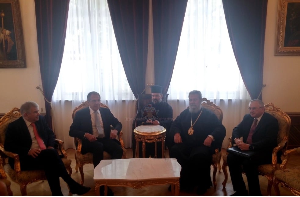 Rencontre de l’archevêque de Chypre Chrysostome II avec le ministre des Affaires étrangères de la Fédération de Russie Serge Lavrov