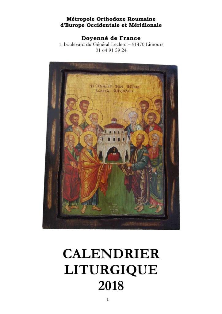 Le calendrier liturgique 2018 de la Métropole roumaine