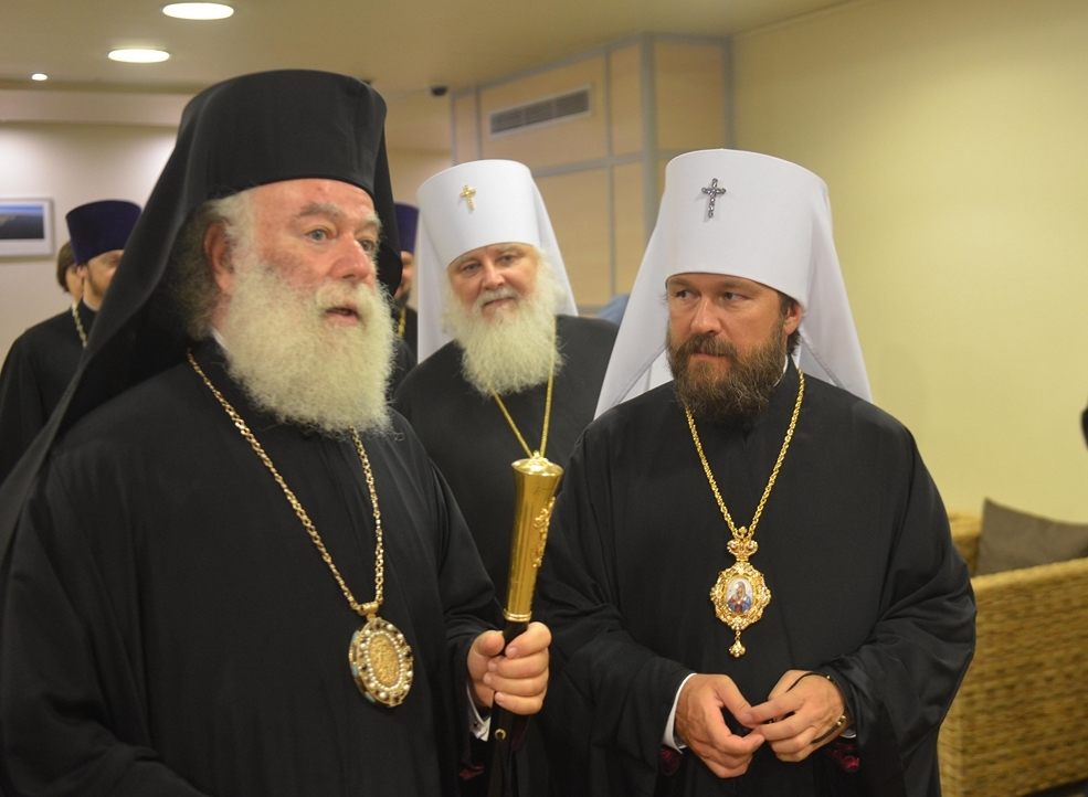 The pope and patriarch theodore ii of alexandria arrived in moscow