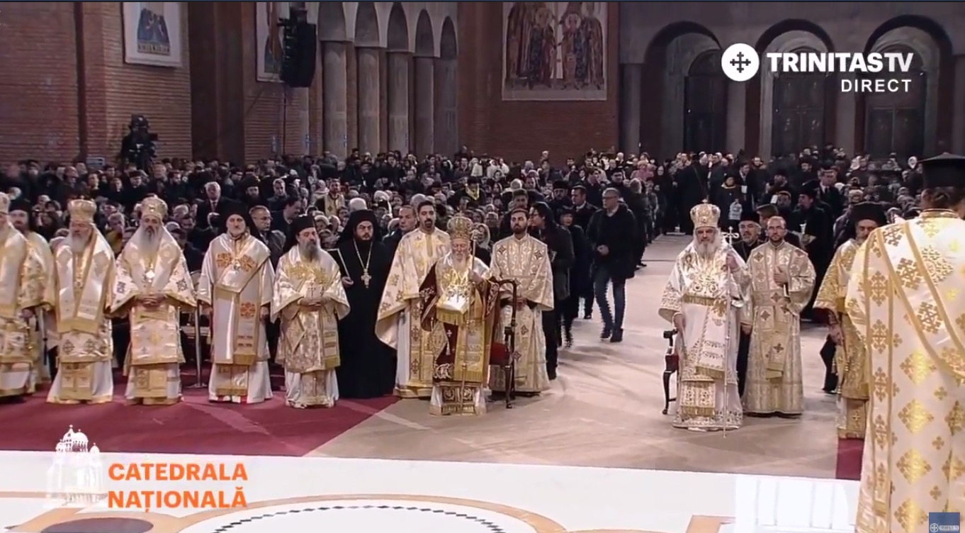 Patriarch bartholomew and patriarch daniel of romania celebrated the first divine liturgy in bucharest new cathedral