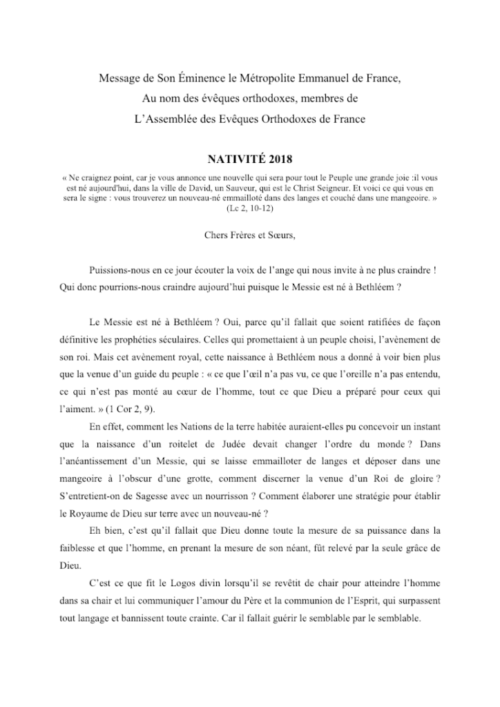 Message du Mgr Emmanuel, Noël 2018