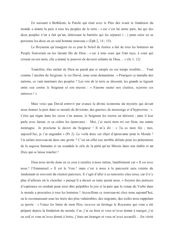 Message du Mgr Emmanuel, Noël 2018