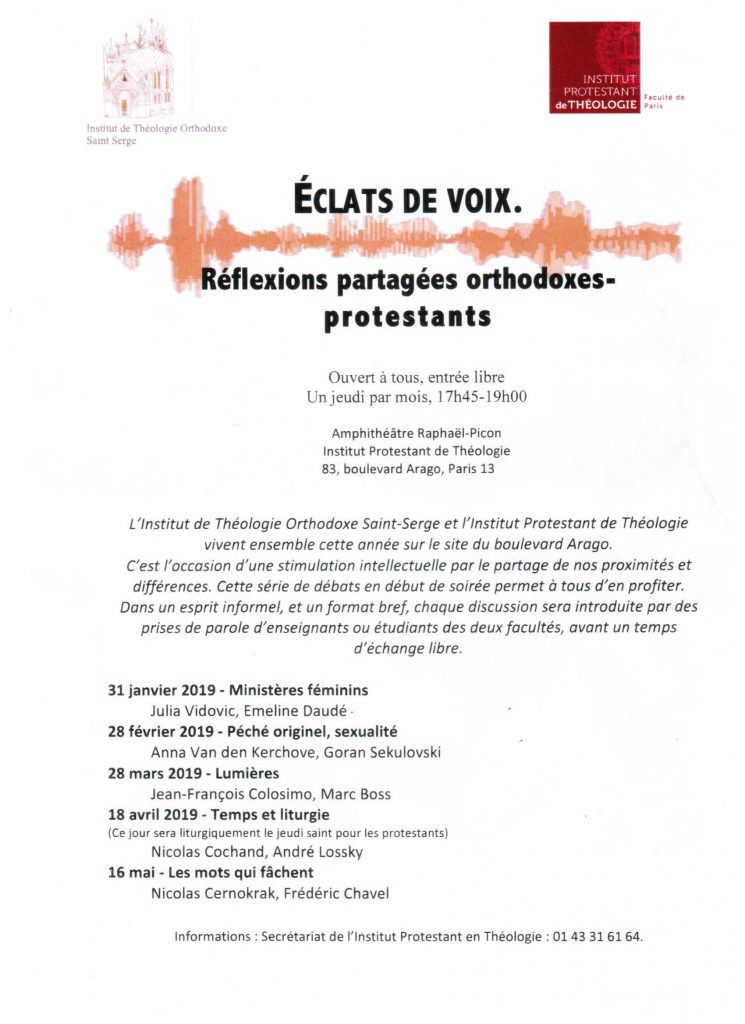 Réflexions partagées orthodoxes protestants : « Éclat de voix »