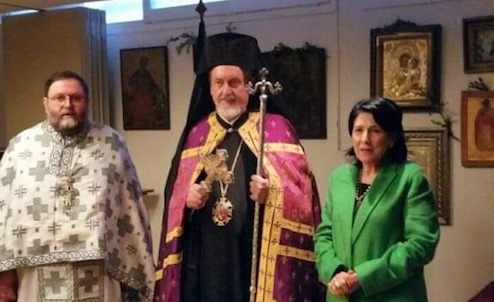 The president of georgia visited an orthodox church in paris