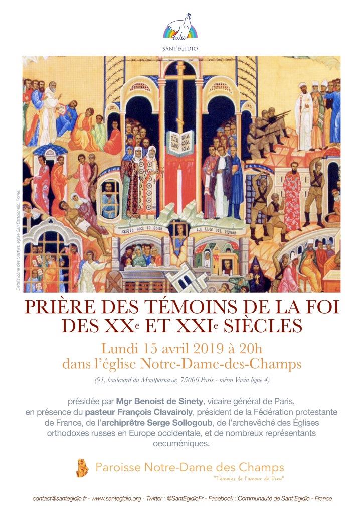 A paris, le 15 avril : prière des témoins de la foi des xxe et xxie siècles