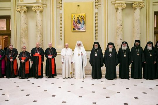 La réception du pape François par le patriarche Daniel de Roumanie à Bucarest
