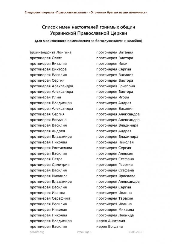 The Orthodox Church of Ukraine is publishing the list of its persecuted priests, for their commemoration in prayer