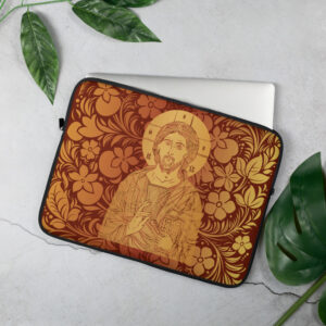 Privé : Housse pour ordinateur portable : Christ Sauveur et source de Vie, version rouge