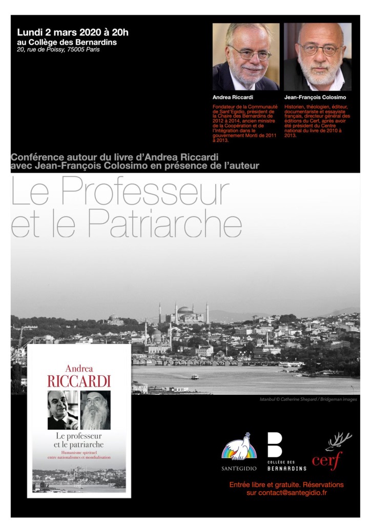 Paris : une conférence autour du livre d’Andrea Riccardi, “Le professeur et le patriarche” (Cerf) avec l’auteur et Jean-François Colosimo