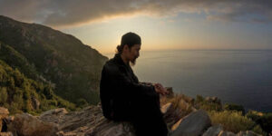 Holy Mount Of Athos Monk Isaias On The Rock In The Simonpetra