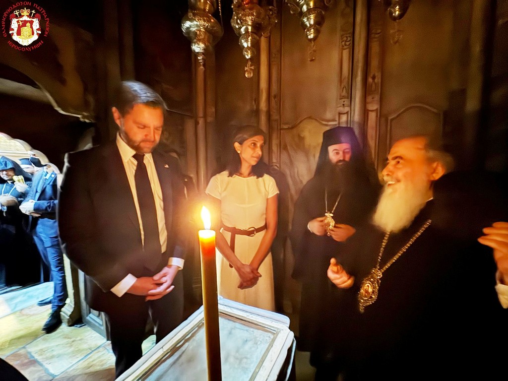Sa Béatitude Théophile III reçoit le vice-président JD Vance à l’église du Saint-Sépulcre