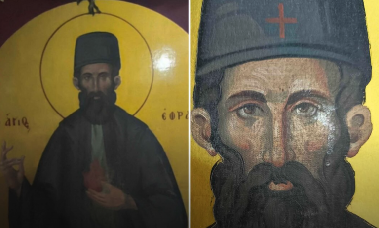 Une icône de saint Éphrem le Nouveau à Kalymnos (Grèce) exsude du myron ...