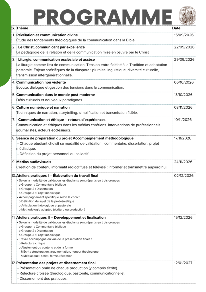 Programme Orthodoxie Communication